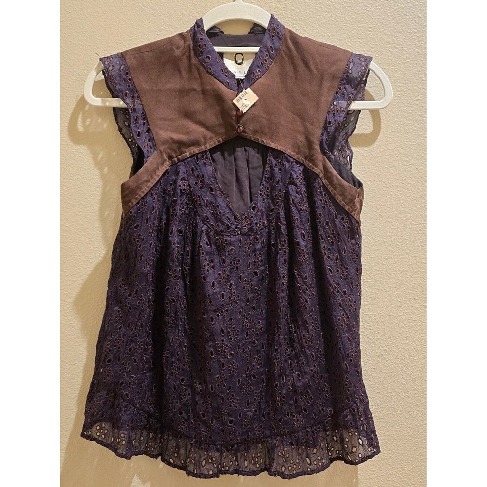 MAYLE Plum Eyelet Lace & Silk Cutout Ruffle Tank Top Blouse NWT Sz 2